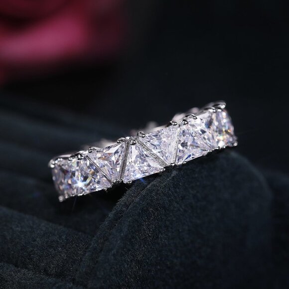 Shiny Triangle CZ Silver Plated Trendy Eternity Ring for Women, L211
